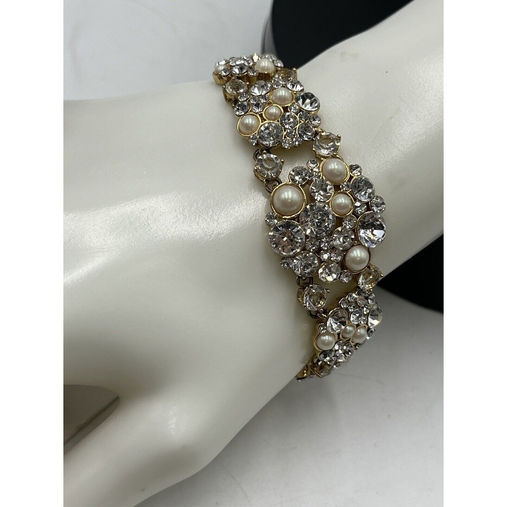 Kate Spade‎ NY Gold Plated Crystals White Faux Pearls Pick a Pearl Bracelet New - Picture 12 of 16